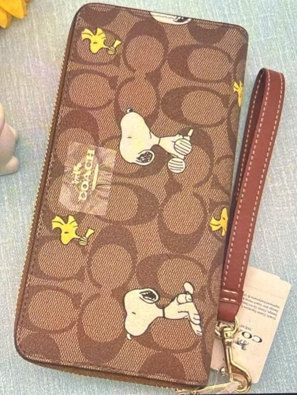 COACH x PEANUTS Long Zip around Wallet Snoopy Woodstock Khaki Signature F/S